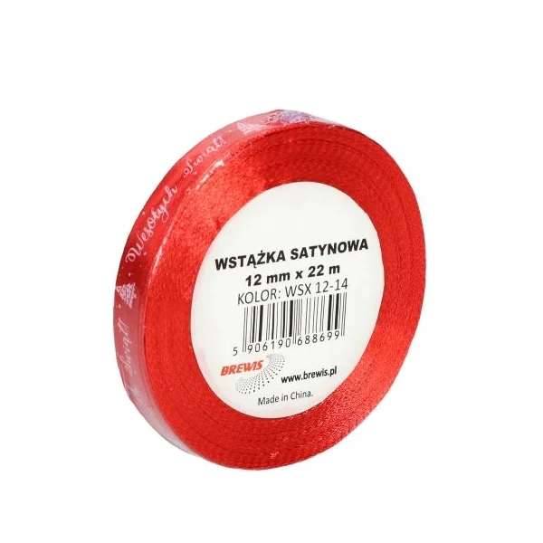 WSTĄŻKA SATYNOWA ŚWIĄTECZNA 12MM X 22M WSX 12-14 BREWIS CZERWONA