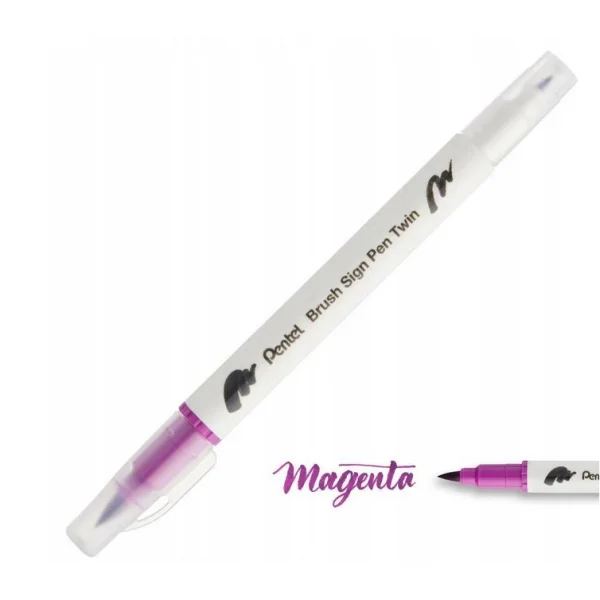 DWUSTRONNY PISAK PĘDZELKOWY DO KALIGRAFII MAGENTA PENTEL