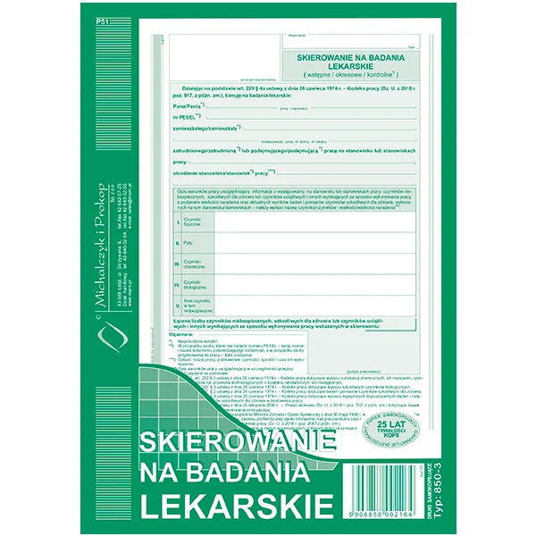 DRUK 850-3 SKIEROWANIE NA BADANIA LEKARSKIE 5906858002164