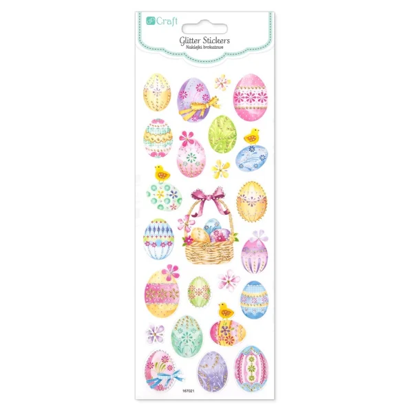 NAKLEJKI BROKATOWE KOLOROWE PISANKI 24 SZTUKI DP CRAFT 5907589983319