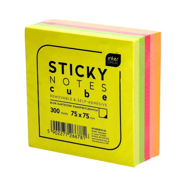 KARTECZKI SAMOPRZYLEPNE NEON 75X75 MM 300SZT INTERDRUK
