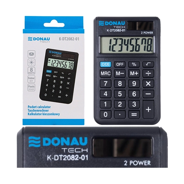 KALKULATOR KIESZONKOWY W ETUI 8CYFR 97X60X10MM DONAU TECH K-DT2082