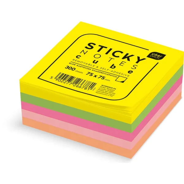KARTECZKI SAMOPRZYLEPNE NEON 75X75 MM 300SZT INTERDRUK
