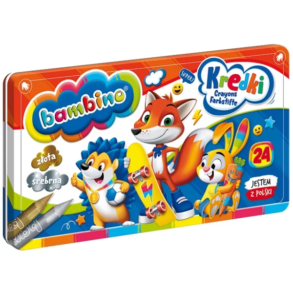 KREDKI BAMBINO 24KOL + TEMPERÓWKA METALOWE OPAKOWANIE