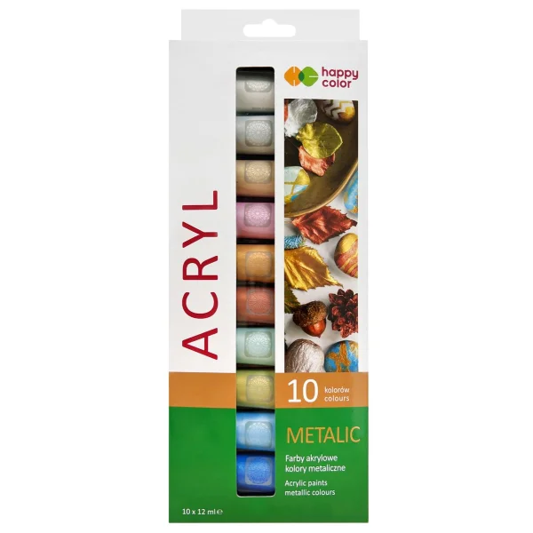 FARBY AKRYLOWE METALICZNE 10KOL 12ML HAPPY COLOR