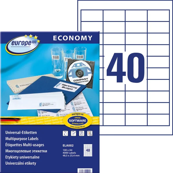 ETYKIETY SAMOPRZYLPENE UNIWERSLANE ECONOMY 48,5 X 25,4 MM BIAŁE