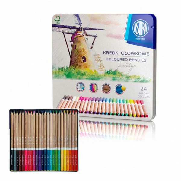 KREDKI OŁÓWKOWE PRESTIGE 24 KOLORY W METALOWYM PUDEŁKU ASTRA 5901137101934