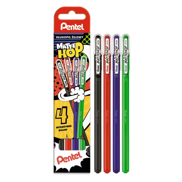 DŁUGOPISY ŻELOWE 4 SZT 1.0 MM MATTEHOP ABCD PENTEL
