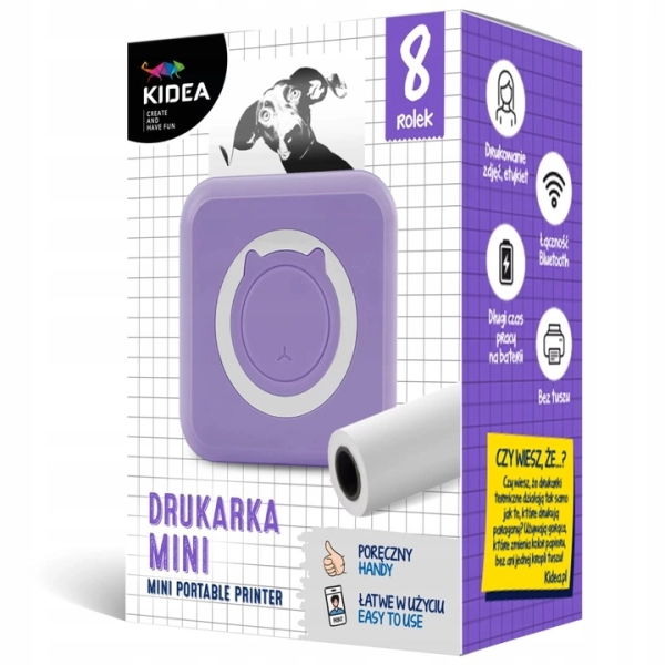 MINI DRUKARKA TERMICZNA FIOLETOWA KIDEA