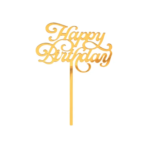 DEKORACJA AKRYLOWA B&C NA TORT ZŁOTA HAPPY BIRTHDAY 11x15CM GODAN
