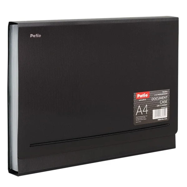 TECZKA Z 12 PRZEGRÓDKAMI A4 Z GUMKĄ PAT5057/01 PATIO CZARNA