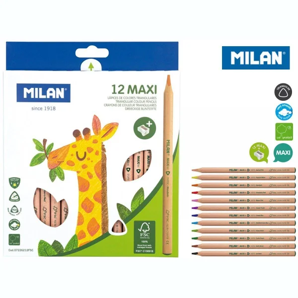 KREDKI MAXI 12 KOLORÓW TRÓJKĄTNE NATURAL MILAN 8411574087670