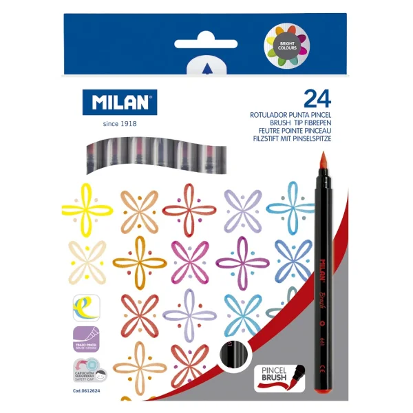 FLAMASTRY Z PĘDZELKIEM 24 KOL MILAN