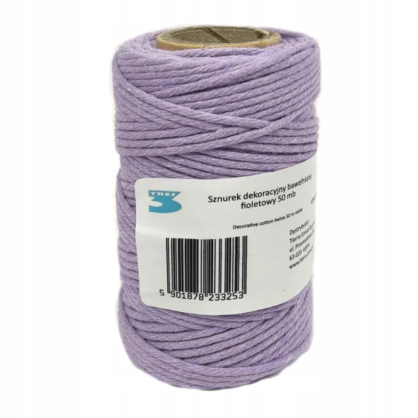 SZNUREK DEKORACYJNY BAWEŁNIANY 50MB PASTEL FIOLET TRES