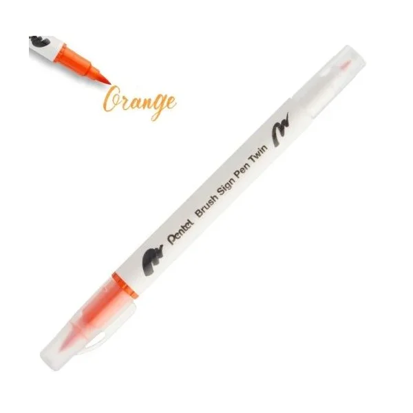 DWUSTRONNY PISAK PĘDZELKOWY DO KALIGRAFII ORANGE PENTEL