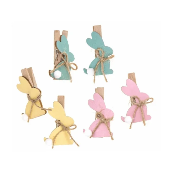 KLAMERKI DREWNIANE - KRÓLICZKI 4,8 CM, 6 SZT. PASTEL DPWL-059 DP CRAFT