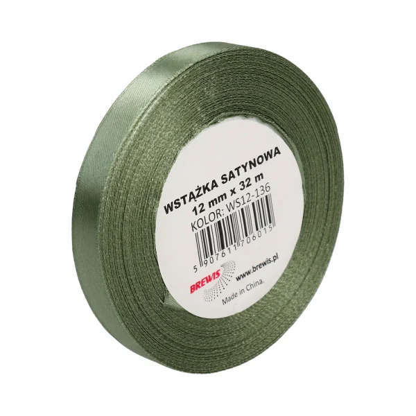 WSTĄŻKA SATYNOWA 12MM X 32M WS12-136 BREWIS KHAKI