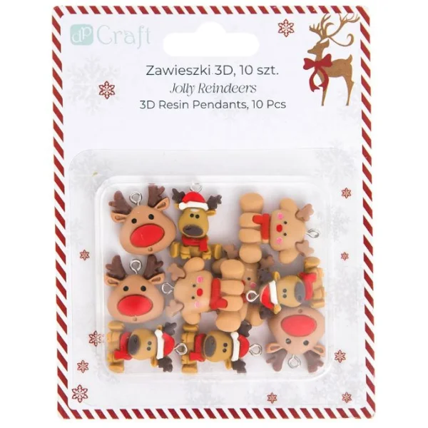 ZAWIESZKI POLIMEROWE 3D 10 SZT JOLLY REINDEERS GRKO-155 DP CRAFT